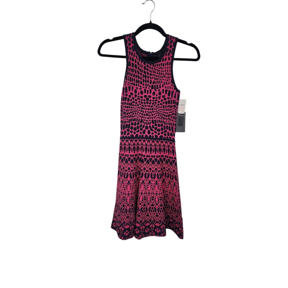 Line Pink Navy Intarsia Knit Fit & Flare Dress Womens XS New With Tags‎